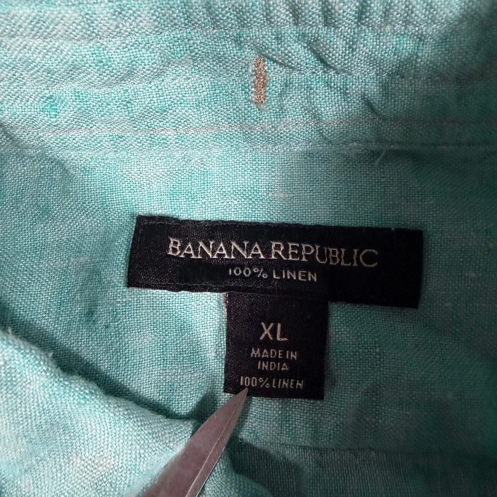 Banana Republic SS Linen Shirt Mens XL Teal Aqua 100% Linen Coastal EUC